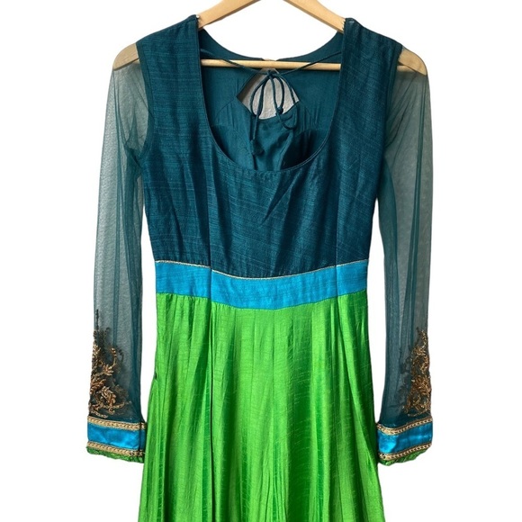 Indian Wedding Pakistani Party Formal Maxi Silk Traditional Green Ethnic Dress - Picture 6 of 9